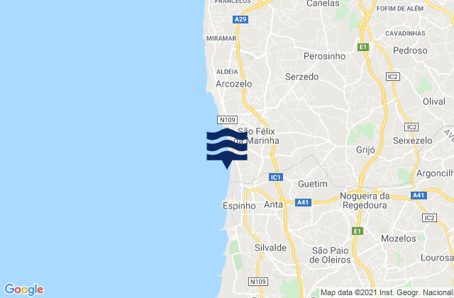 Carte des horaires des marées pour Argoncilhe, Portugal