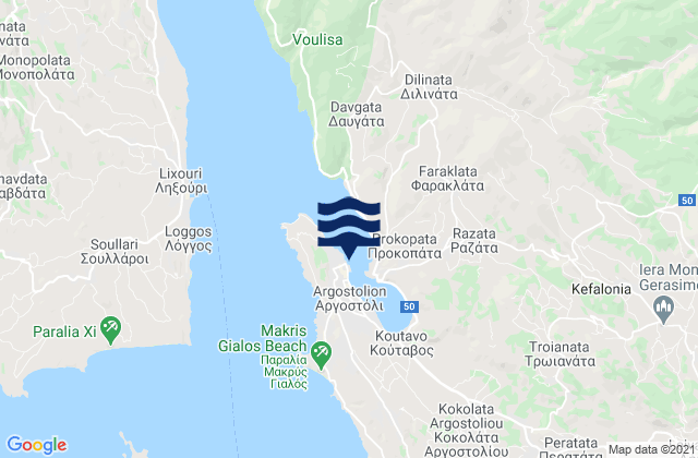 Carte des horaires des marées pour Argostólion, Greece