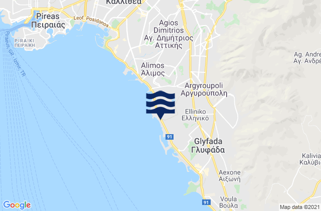 Carte des horaires des marées pour Argyroúpoli, Greece