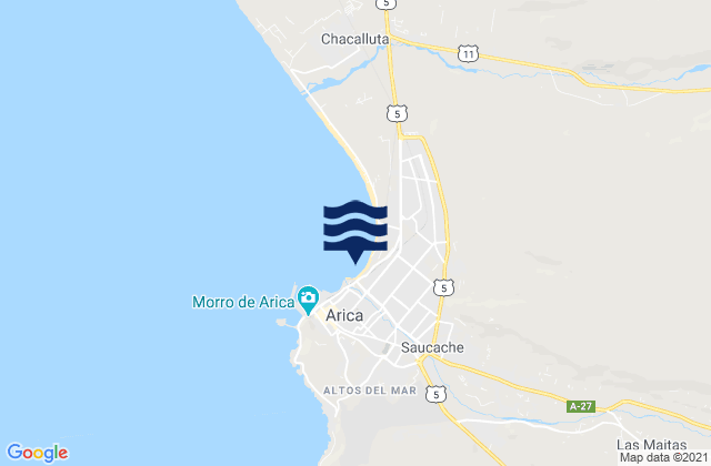 Carte des horaires des marées pour Arica, Chile
