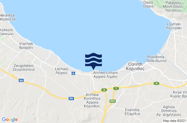 Carte des horaires des marées pour Arkhaía Kórinthos, Greece