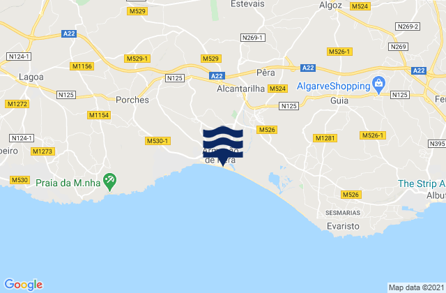 Carte des horaires des marées pour Armação de Pêra, Portugal