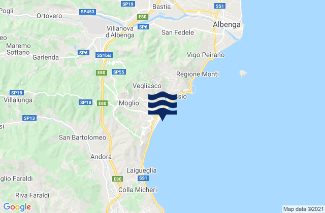 Carte des horaires des marées pour Arnasco, Italy