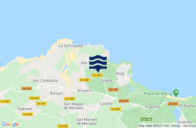 Carte des horaires des marées pour Arnuero, Spain
