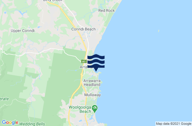 Carte des horaires des marées pour Arrawarra Beach, Australia