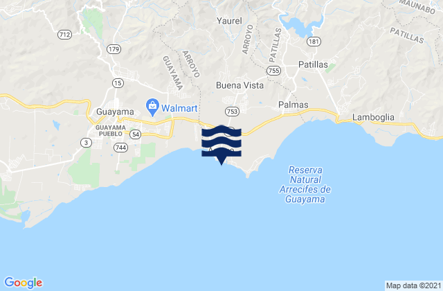 Carte des horaires des marées pour Arroyo, Puerto Rico