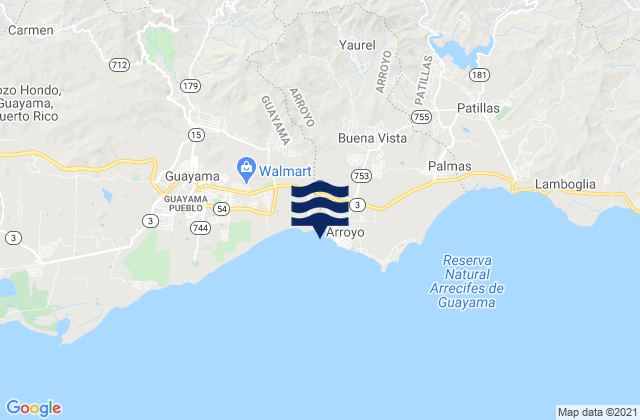 Carte des horaires des marées pour Arroyo, Puerto Rico