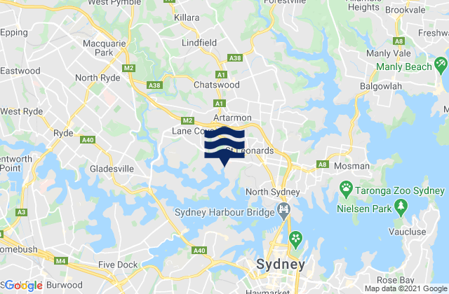 Carte des horaires des marées pour Artarmon, Australia