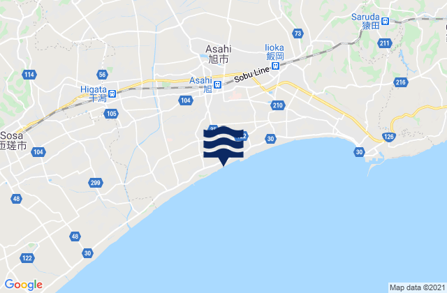 Carte des horaires des marées pour Asahi, Japan