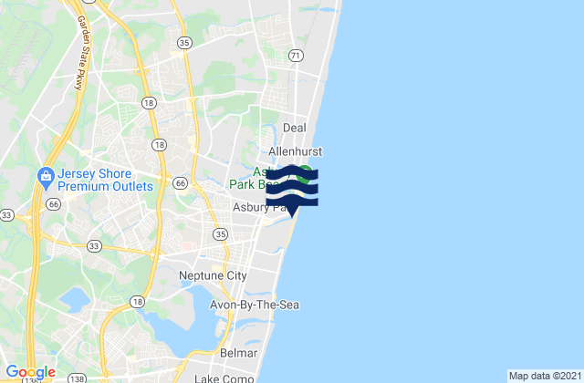 Carte des horaires des marées pour Asbury Park, United States