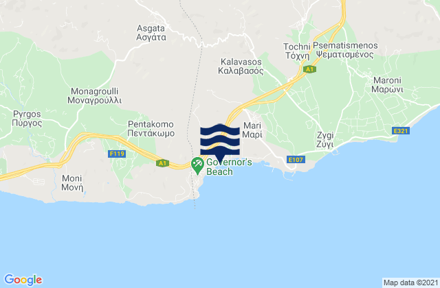 Carte des horaires des marées pour Asgáta, Cyprus