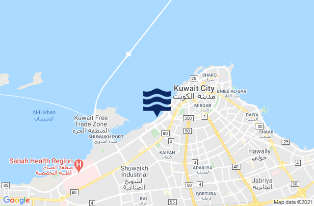 Carte des horaires des marées pour Ash Shāmīyah, Kuwait