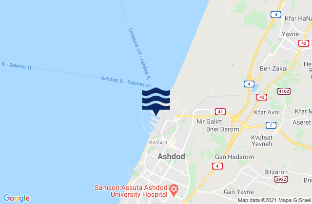 Carte des horaires des marées pour Ashdod -Hshover (Port), Israel