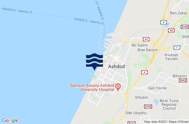 Carte des horaires des marées pour Ashdod, Israel