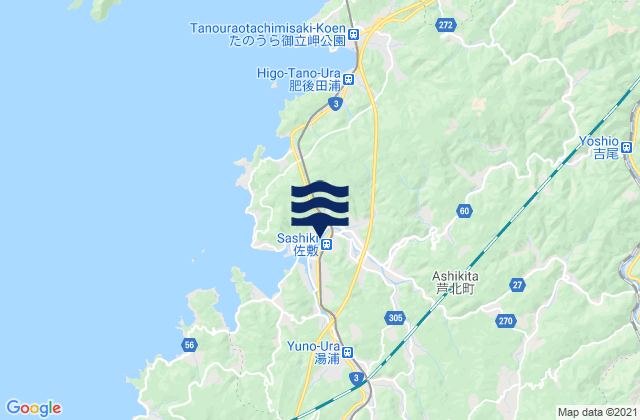 Carte des horaires des marées pour Ashikita-gun, Japan