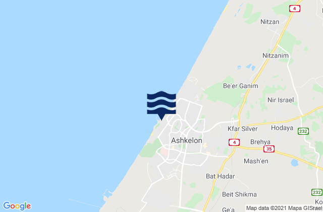 Carte des horaires des marées pour Ashkelon, Israel