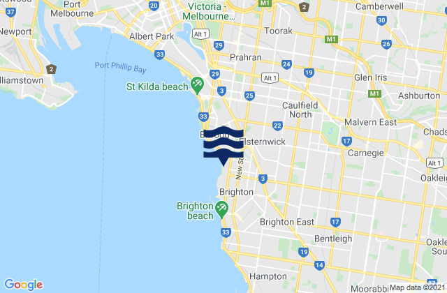 Carte des horaires des marées pour Ashwood, Australia