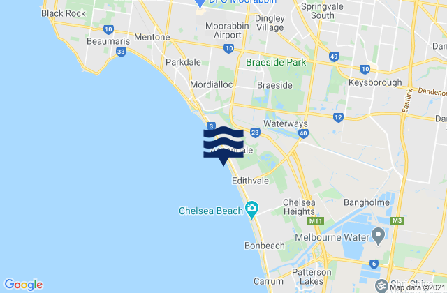 Carte des horaires des marées pour Aspendale, Australia