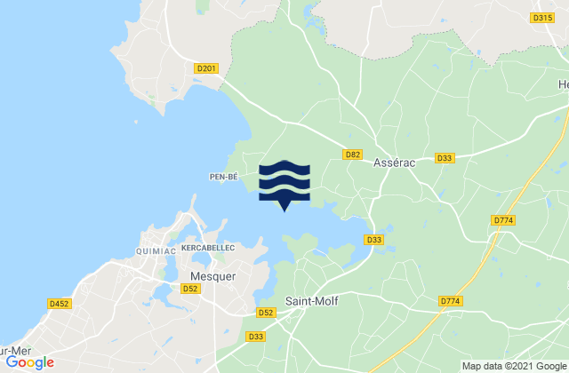Carte des horaires des marées pour Assérac, France