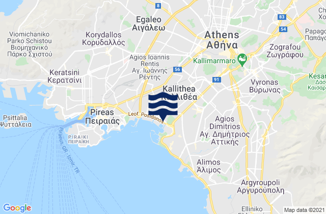Carte des horaires des marées pour Athens, Greece