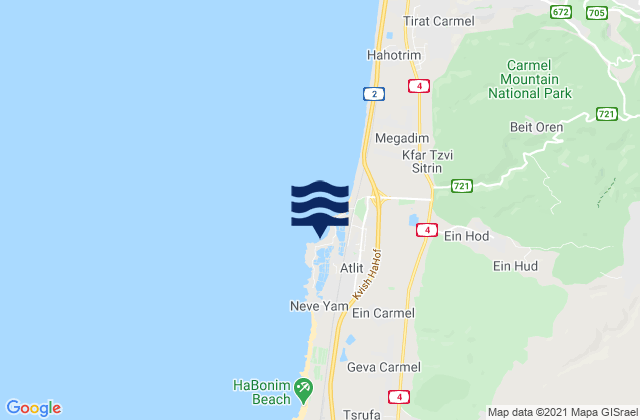 Carte des horaires des marées pour Atlit, Israel
