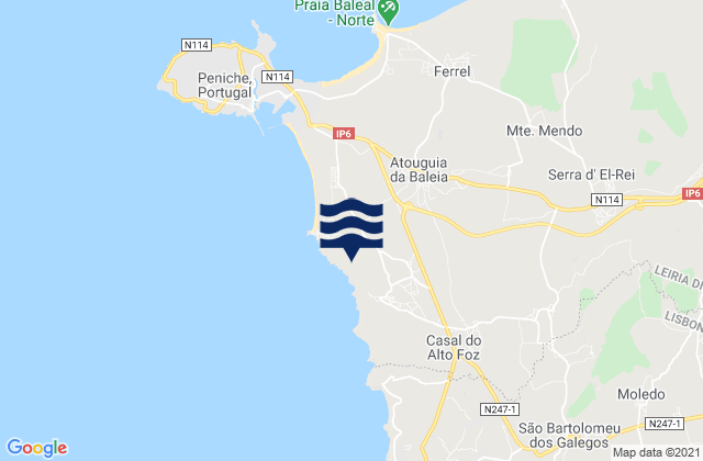 Carte des horaires des marées pour Atouguia da Baleia, Portugal