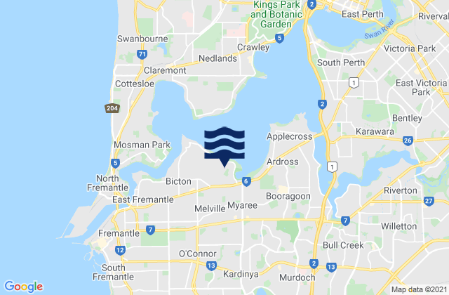 Carte des horaires des marées pour Attadale, Australia