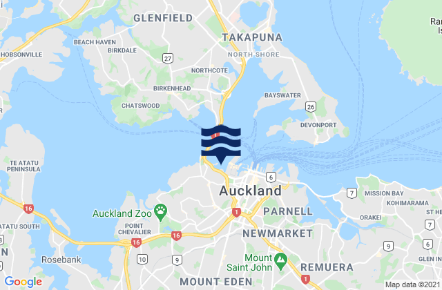 Carte des horaires des marées pour Auckland, New Zealand