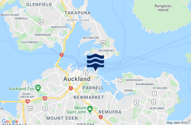 Carte des horaires des marées pour Auckland, New Zealand