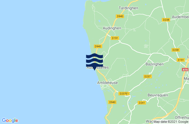Carte des horaires des marées pour Audreselles, France