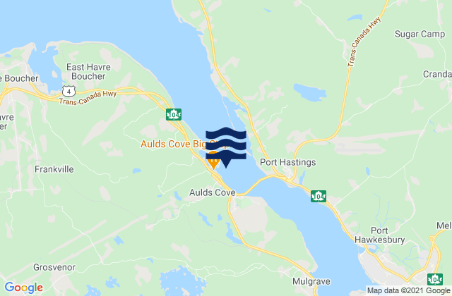 Carte des horaires des marées pour Auld Cove, Canada