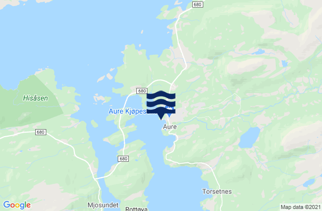 Carte des horaires des marées pour Aure, Norway