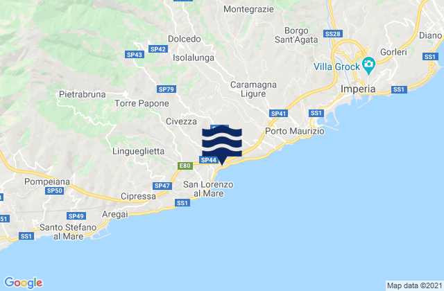 Carte des horaires des marées pour Aurigo, Italy