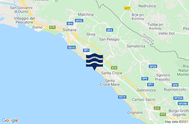Carte des horaires des marées pour Aurisina, Italy