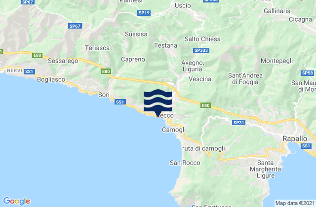 Carte des horaires des marées pour Avegno, Italy
