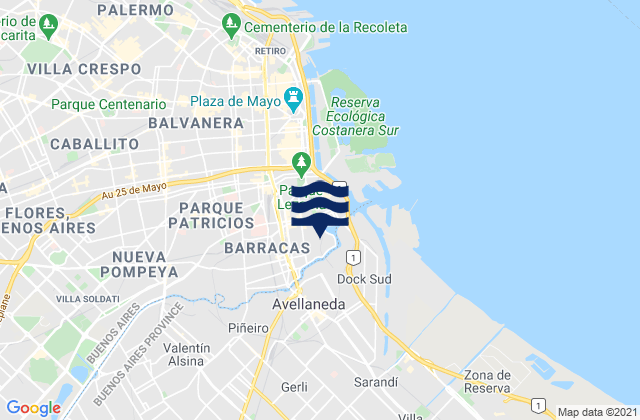 Carte des horaires des marées pour Avellaneda, Argentina