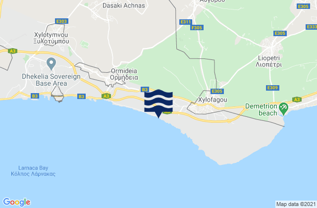 Carte des horaires des marées pour Avgórou, Cyprus