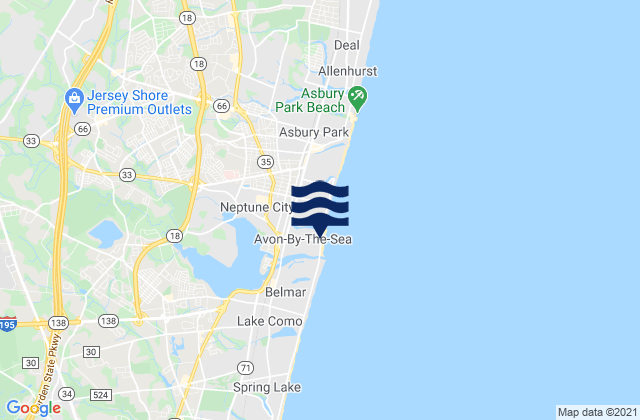 Carte des horaires des marées pour Avon-by-the-Sea, United States