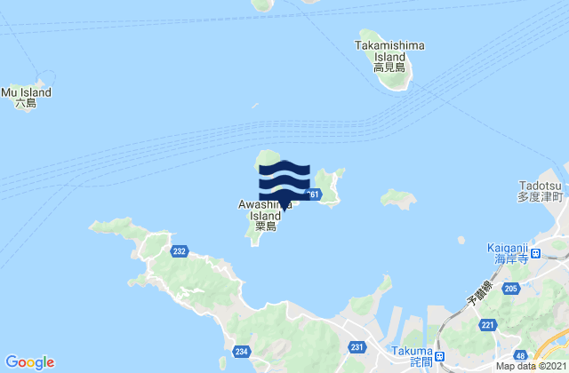 Carte des horaires des marées pour Awasima (Bisan Seto), Japan