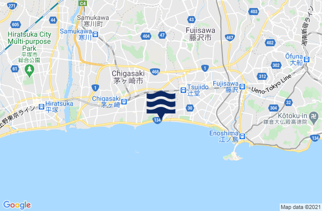 Carte des horaires des marées pour Ayase Shi, Japan