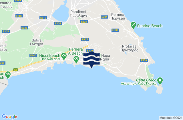 Carte des horaires des marées pour Ayia Napa, Cyprus