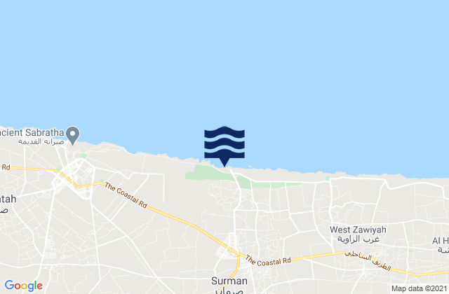 Carte des horaires des marées pour Az Zāwiyah, Libya