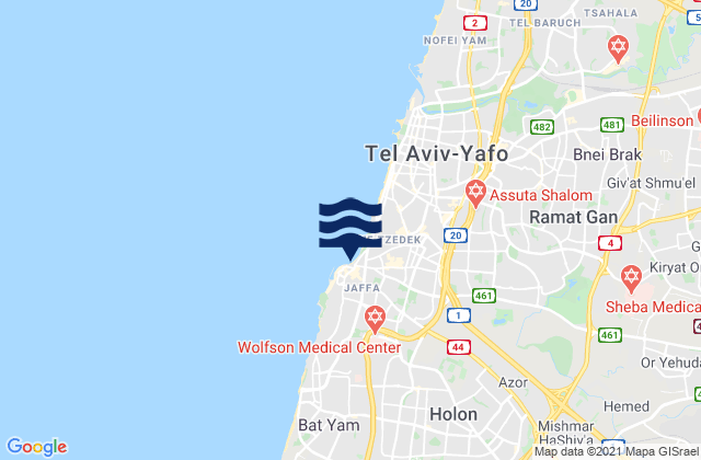 Carte des horaires des marées pour Azor, Israel