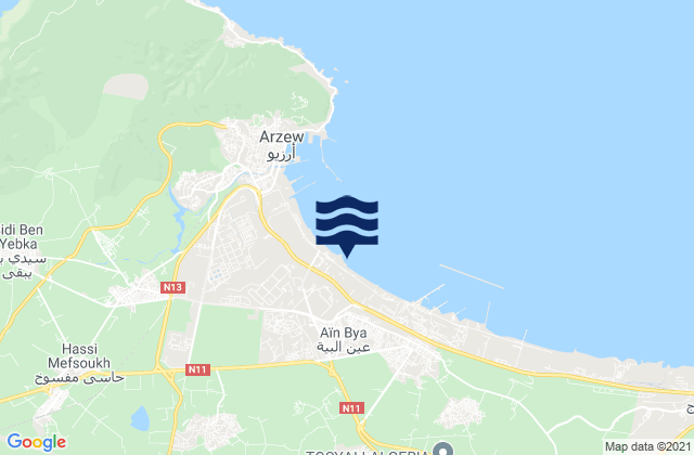 Carte des horaires des marées pour Aïn el Bya, Algeria