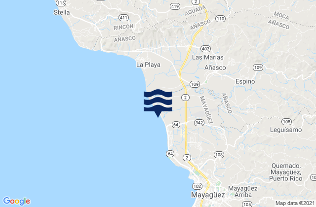 Carte des horaires des marées pour Añasco Arriba Barrio, Puerto Rico