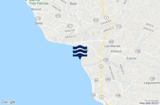 Carte des horaires des marées pour Añasco, Puerto Rico