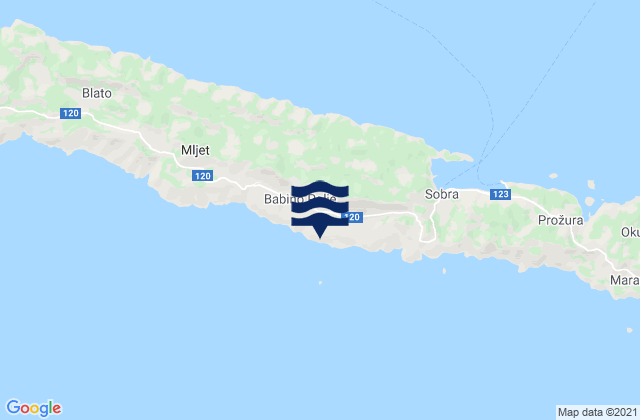 Carte des horaires des marées pour Babino Polje, Croatia