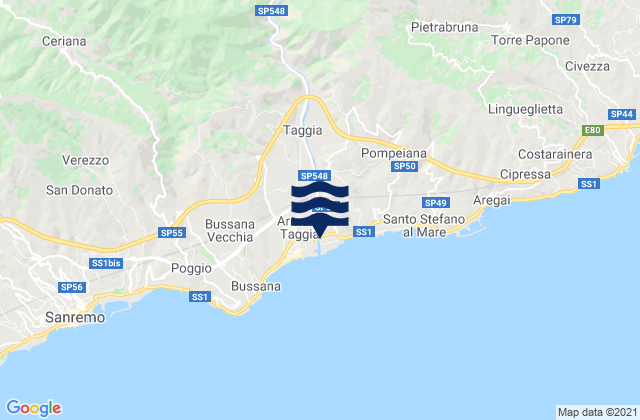 Carte des horaires des marées pour Badalucco, Italy