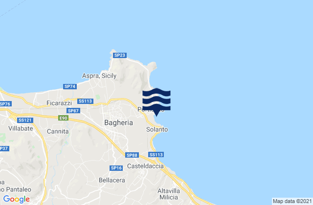 Carte des horaires des marées pour Bagheria, Italy