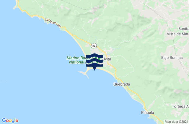 Carte des horaires des marées pour Bahia Uvita, Costa Rica